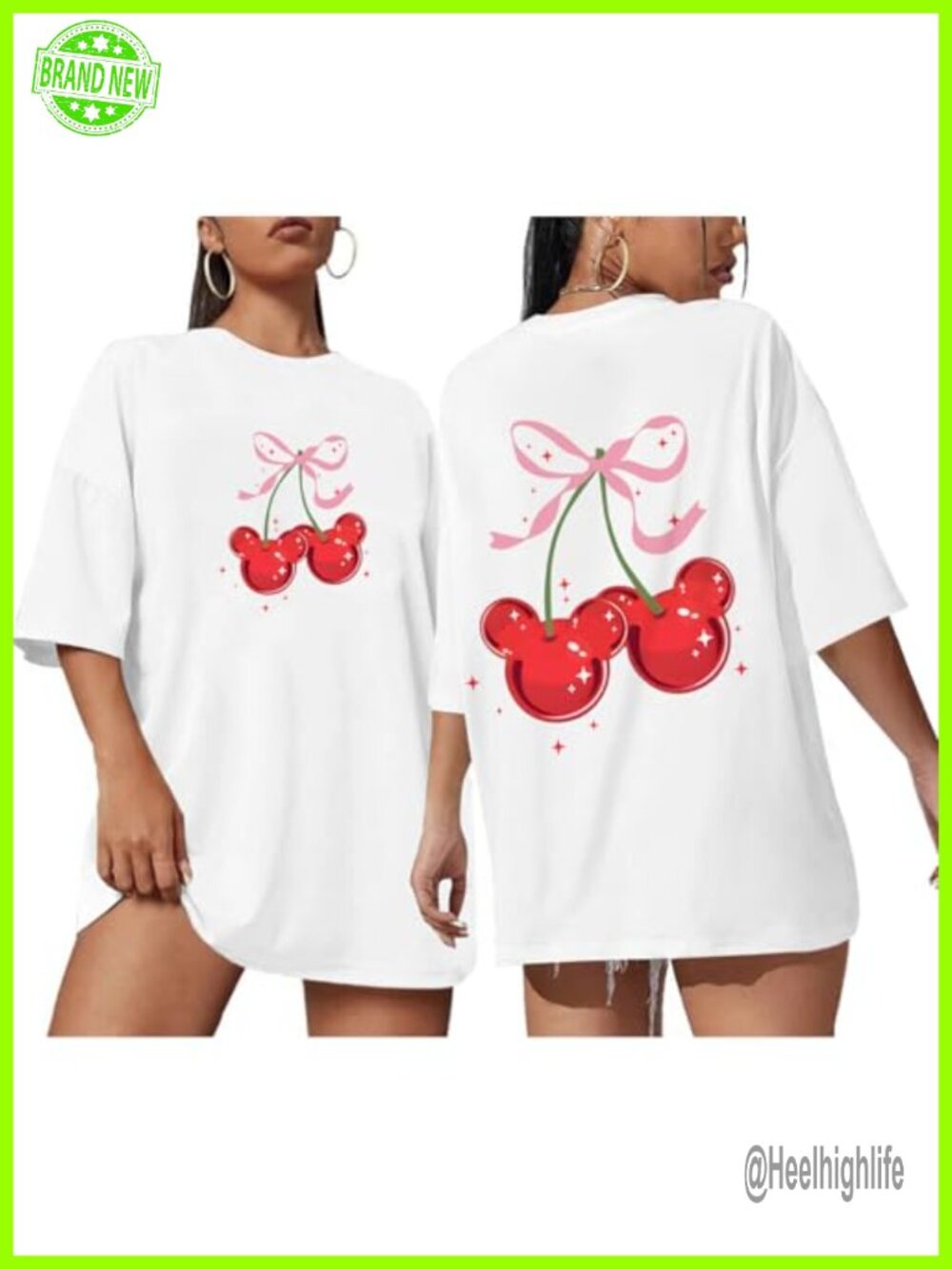 Cherry Bow Graphic Oversized T Shirt Cotton Blend Summer Tee